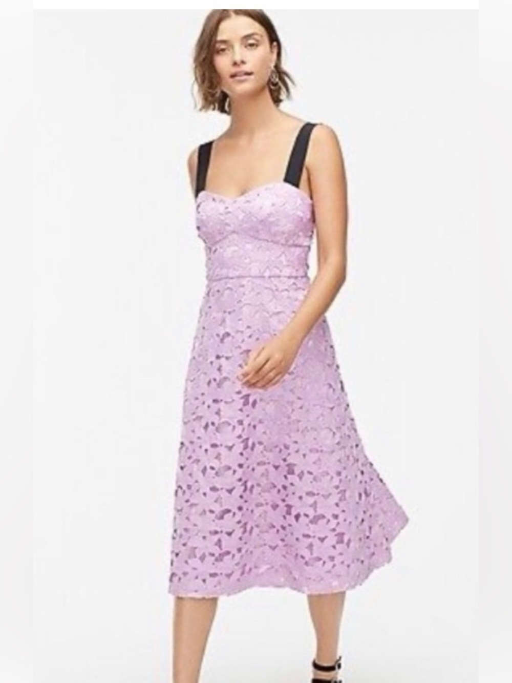 J. Crew Lilac Lace Midi Dress with Black Straps size 8